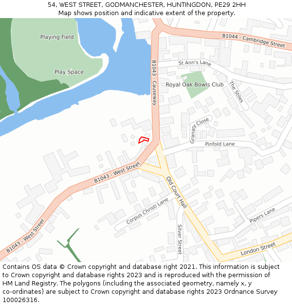 54, WEST STREET, GODMANCHESTER, HUNTINGDON, PE29 2HH: Location map and indicative extent of plot