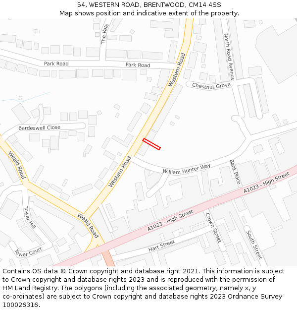 54, WESTERN ROAD, BRENTWOOD, CM14 4SS: Location map and indicative extent of plot