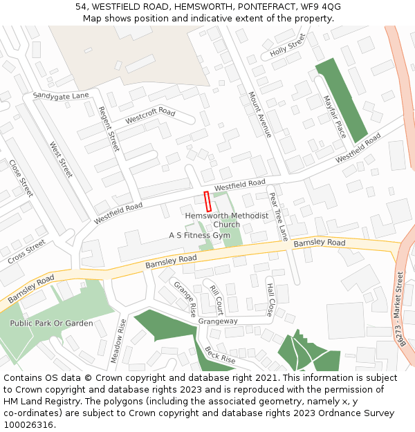 54, WESTFIELD ROAD, HEMSWORTH, PONTEFRACT, WF9 4QG: Location map and indicative extent of plot