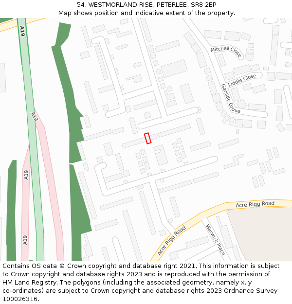 54, WESTMORLAND RISE, PETERLEE, SR8 2EP: Location map and indicative extent of plot