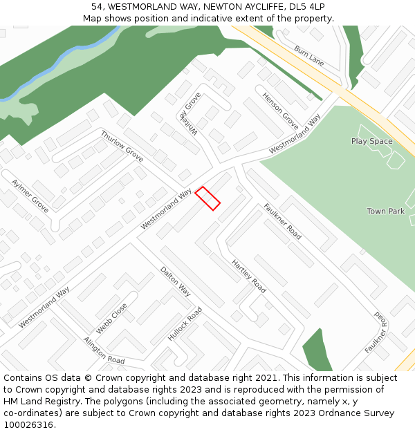 54, WESTMORLAND WAY, NEWTON AYCLIFFE, DL5 4LP: Location map and indicative extent of plot