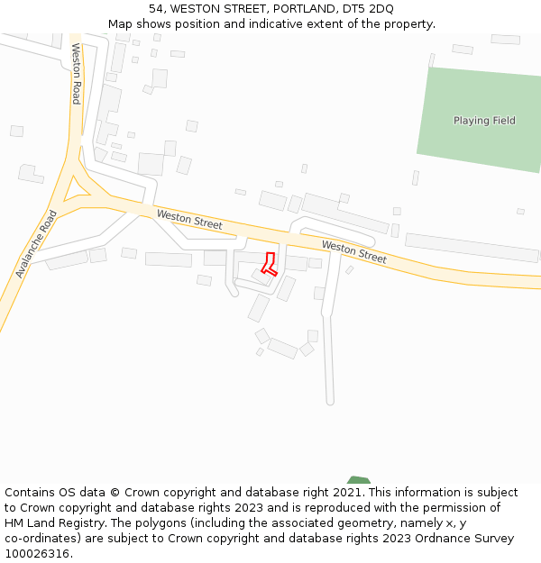 54, WESTON STREET, PORTLAND, DT5 2DQ: Location map and indicative extent of plot