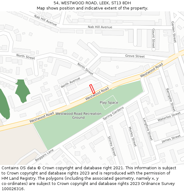 54, WESTWOOD ROAD, LEEK, ST13 8DH: Location map and indicative extent of plot
