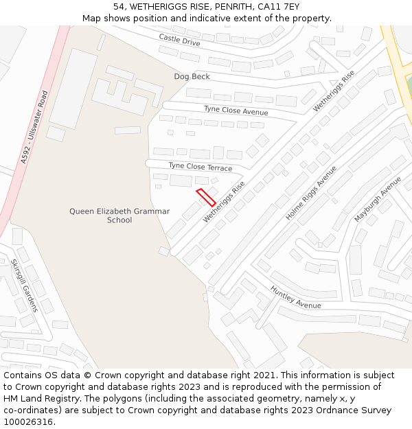 54, WETHERIGGS RISE, PENRITH, CA11 7EY: Location map and indicative extent of plot