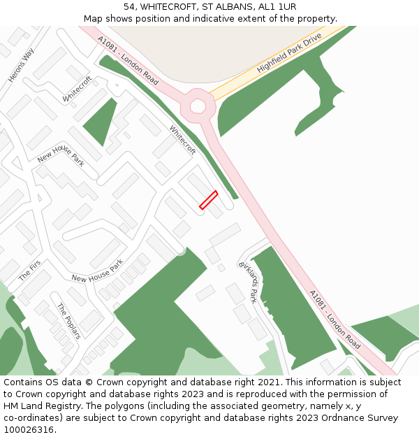 54, WHITECROFT, ST ALBANS, AL1 1UR: Location map and indicative extent of plot