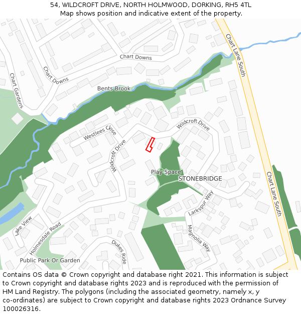 54, WILDCROFT DRIVE, NORTH HOLMWOOD, DORKING, RH5 4TL: Location map and indicative extent of plot