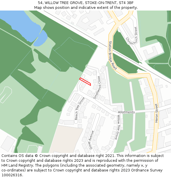 54, WILLOW TREE GROVE, STOKE-ON-TRENT, ST4 3BF: Location map and indicative extent of plot