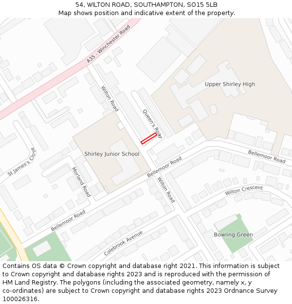 54, WILTON ROAD, SOUTHAMPTON, SO15 5LB: Location map and indicative extent of plot