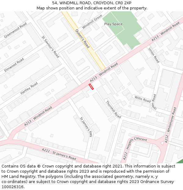 54, WINDMILL ROAD, CROYDON, CR0 2XP: Location map and indicative extent of plot