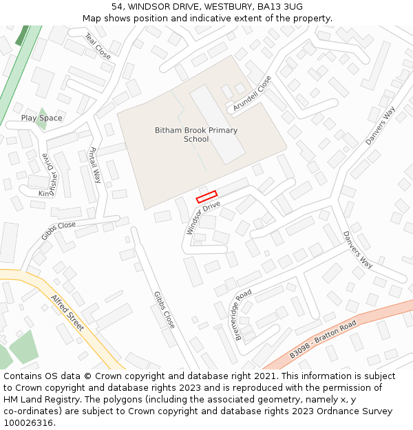 54, WINDSOR DRIVE, WESTBURY, BA13 3UG: Location map and indicative extent of plot