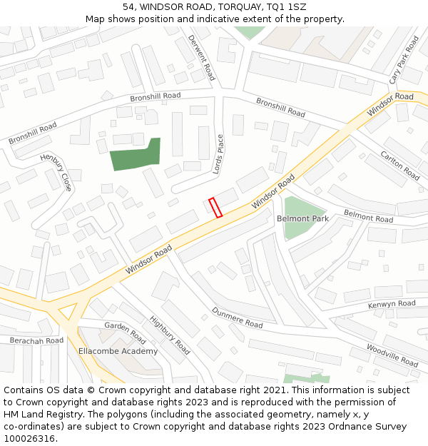 54, WINDSOR ROAD, TORQUAY, TQ1 1SZ: Location map and indicative extent of plot