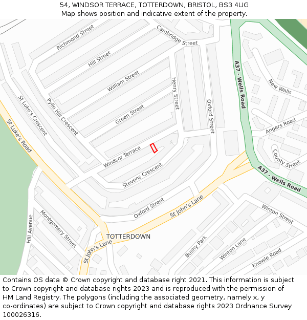 54, WINDSOR TERRACE, TOTTERDOWN, BRISTOL, BS3 4UG: Location map and indicative extent of plot