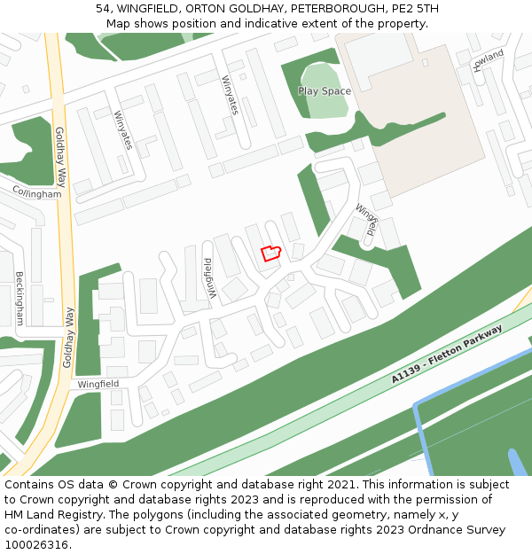 54, WINGFIELD, ORTON GOLDHAY, PETERBOROUGH, PE2 5TH: Location map and indicative extent of plot