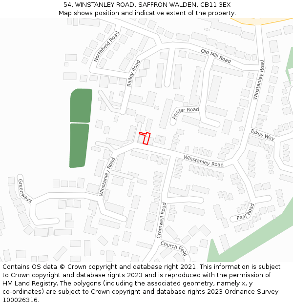 54, WINSTANLEY ROAD, SAFFRON WALDEN, CB11 3EX: Location map and indicative extent of plot