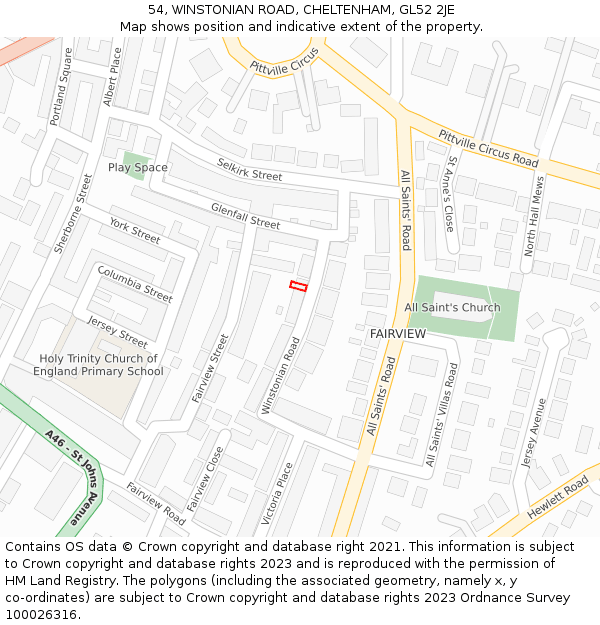 54, WINSTONIAN ROAD, CHELTENHAM, GL52 2JE: Location map and indicative extent of plot