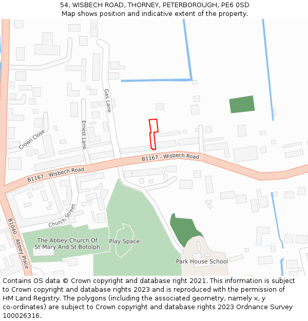 54, WISBECH ROAD, THORNEY, PETERBOROUGH, PE6 0SD: Location map and indicative extent of plot