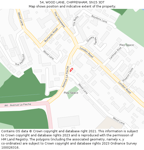 54, WOOD LANE, CHIPPENHAM, SN15 3DT: Location map and indicative extent of plot