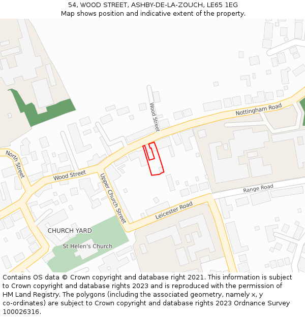 54, WOOD STREET, ASHBY-DE-LA-ZOUCH, LE65 1EG: Location map and indicative extent of plot
