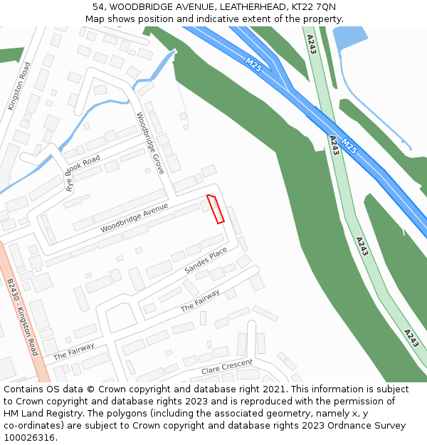 54, WOODBRIDGE AVENUE, LEATHERHEAD, KT22 7QN: Location map and indicative extent of plot