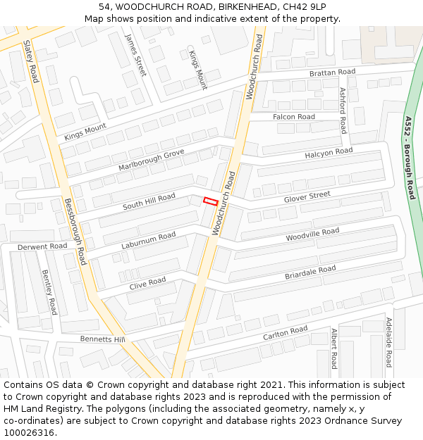 54, WOODCHURCH ROAD, BIRKENHEAD, CH42 9LP: Location map and indicative extent of plot