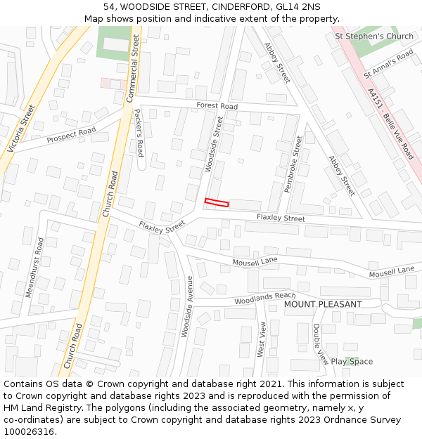 54, WOODSIDE STREET, CINDERFORD, GL14 2NS: Location map and indicative extent of plot
