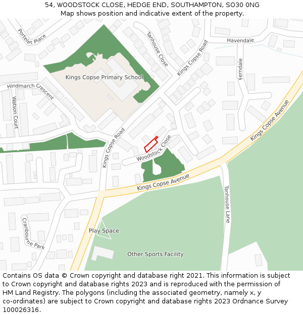 54, WOODSTOCK CLOSE, HEDGE END, SOUTHAMPTON, SO30 0NG: Location map and indicative extent of plot