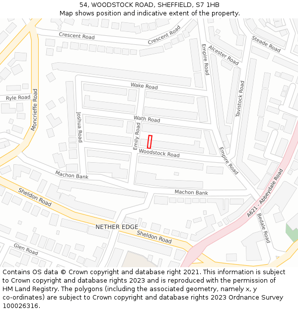 54, WOODSTOCK ROAD, SHEFFIELD, S7 1HB: Location map and indicative extent of plot