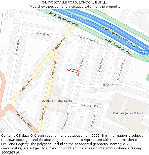 54, WOODVILLE ROAD, LONDON, E18 1JU: Location map and indicative extent of plot