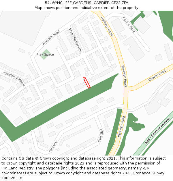 54, WYNCLIFFE GARDENS, CARDIFF, CF23 7FA: Location map and indicative extent of plot