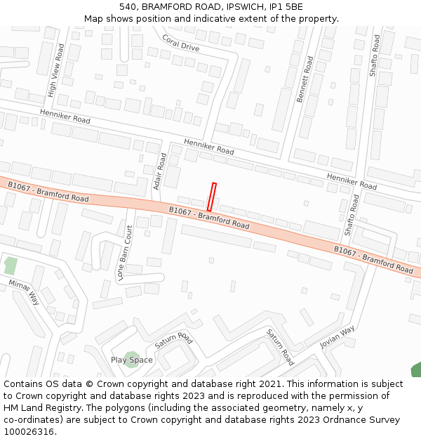 540, BRAMFORD ROAD, IPSWICH, IP1 5BE: Location map and indicative extent of plot