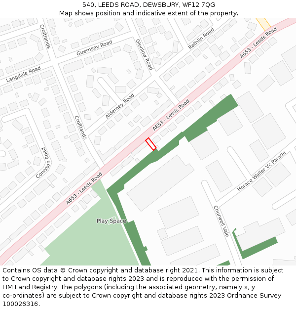 540, LEEDS ROAD, DEWSBURY, WF12 7QG: Location map and indicative extent of plot