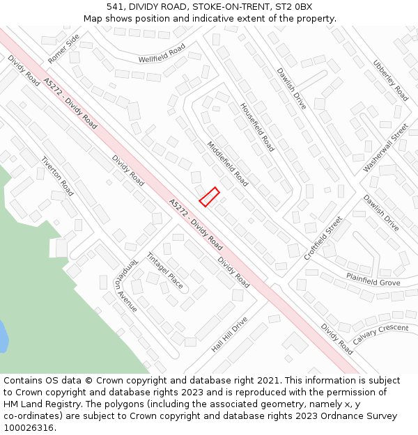 541, DIVIDY ROAD, STOKE-ON-TRENT, ST2 0BX: Location map and indicative extent of plot
