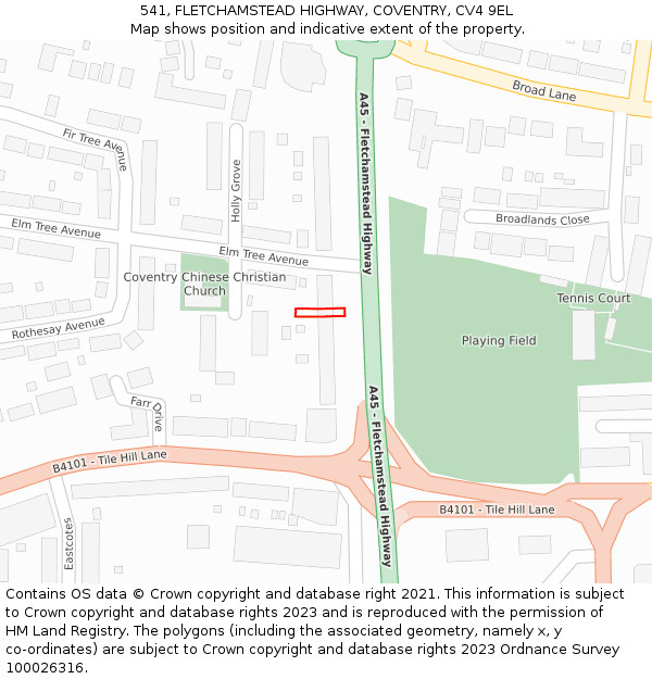 541, FLETCHAMSTEAD HIGHWAY, COVENTRY, CV4 9EL: Location map and indicative extent of plot