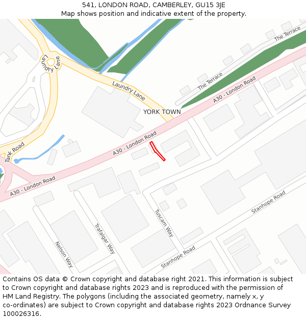 541, LONDON ROAD, CAMBERLEY, GU15 3JE: Location map and indicative extent of plot