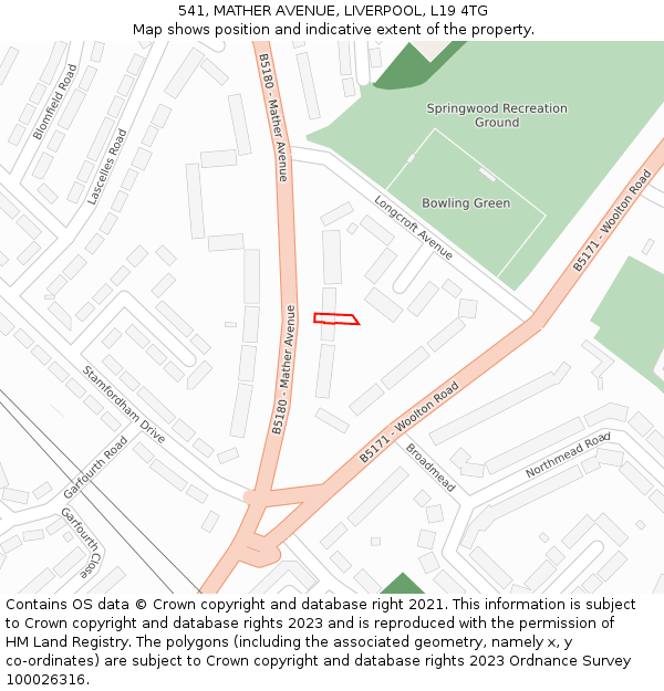 541, MATHER AVENUE, LIVERPOOL, L19 4TG: Location map and indicative extent of plot