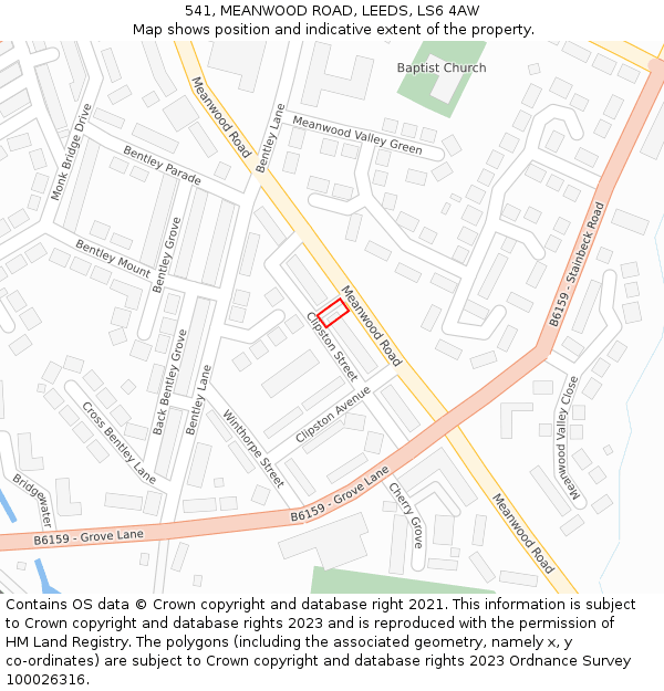 541, MEANWOOD ROAD, LEEDS, LS6 4AW: Location map and indicative extent of plot