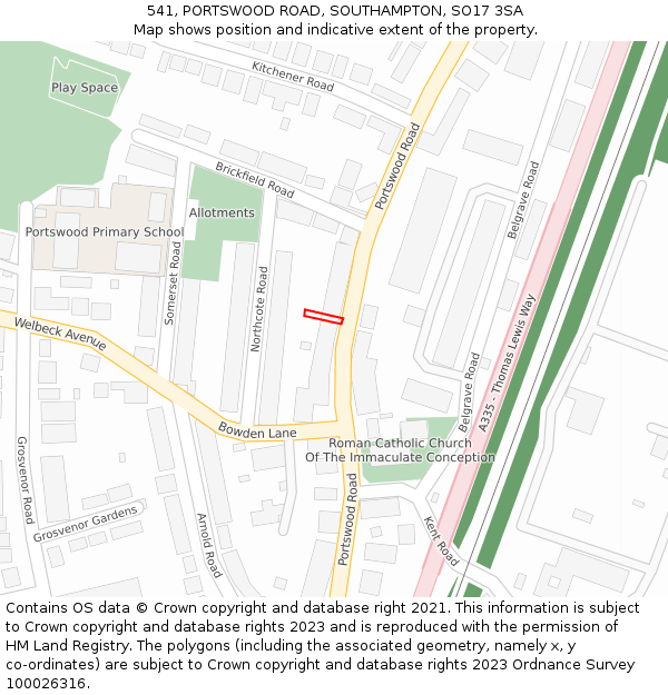541, PORTSWOOD ROAD, SOUTHAMPTON, SO17 3SA: Location map and indicative extent of plot