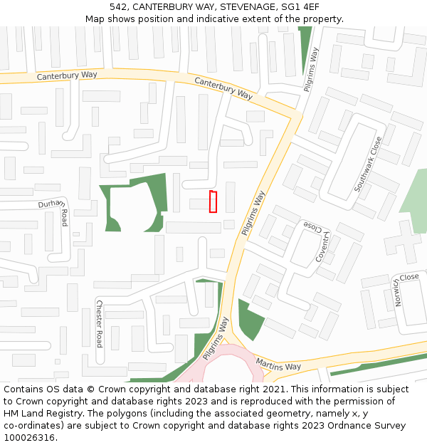 542, CANTERBURY WAY, STEVENAGE, SG1 4EF: Location map and indicative extent of plot
