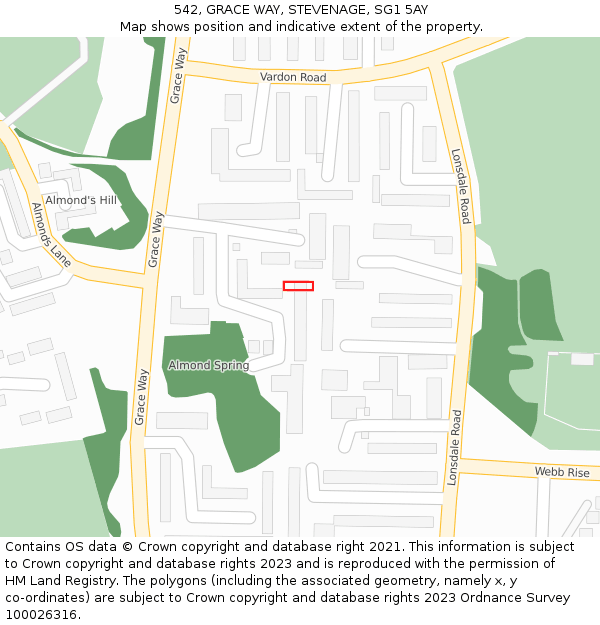 542, GRACE WAY, STEVENAGE, SG1 5AY: Location map and indicative extent of plot