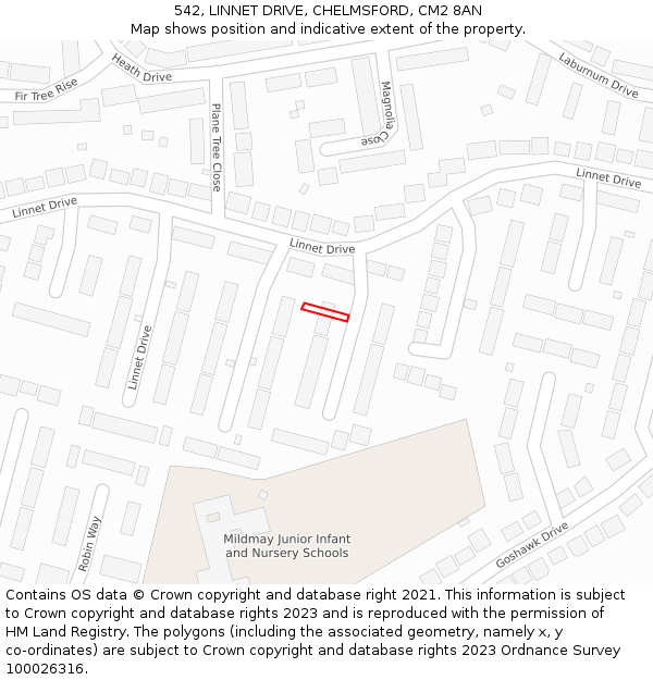 542, LINNET DRIVE, CHELMSFORD, CM2 8AN: Location map and indicative extent of plot