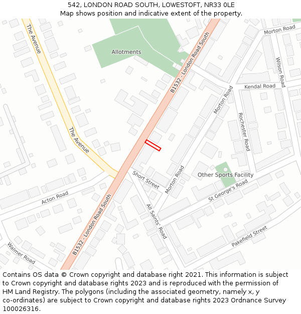 542, LONDON ROAD SOUTH, LOWESTOFT, NR33 0LE: Location map and indicative extent of plot