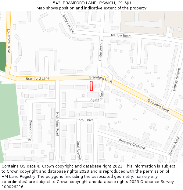543, BRAMFORD LANE, IPSWICH, IP1 5JU: Location map and indicative extent of plot