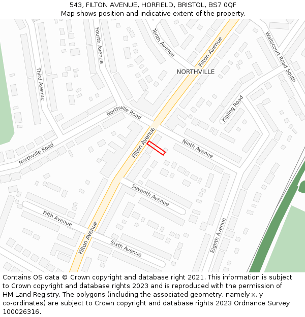 543, FILTON AVENUE, HORFIELD, BRISTOL, BS7 0QF: Location map and indicative extent of plot