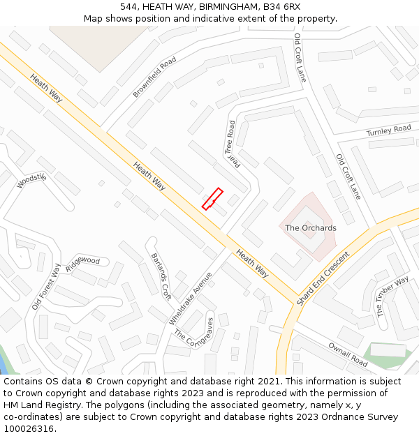 544, HEATH WAY, BIRMINGHAM, B34 6RX: Location map and indicative extent of plot