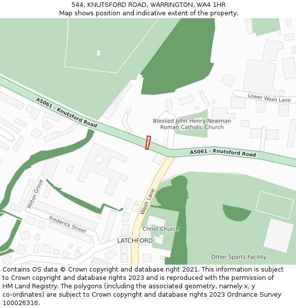 544, KNUTSFORD ROAD, WARRINGTON, WA4 1HR: Location map and indicative extent of plot