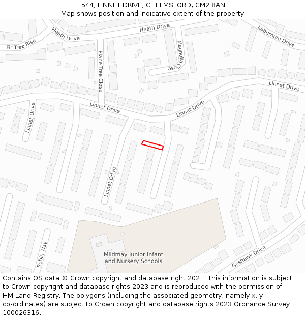 544, LINNET DRIVE, CHELMSFORD, CM2 8AN: Location map and indicative extent of plot