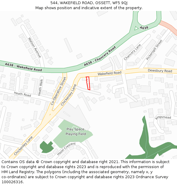 544, WAKEFIELD ROAD, OSSETT, WF5 9QJ: Location map and indicative extent of plot