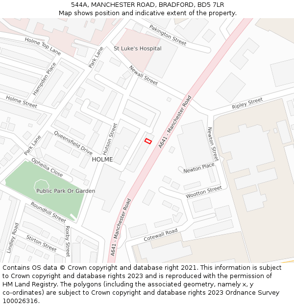 544A, MANCHESTER ROAD, BRADFORD, BD5 7LR: Location map and indicative extent of plot