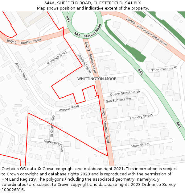 544A, SHEFFIELD ROAD, CHESTERFIELD, S41 8LX: Location map and indicative extent of plot