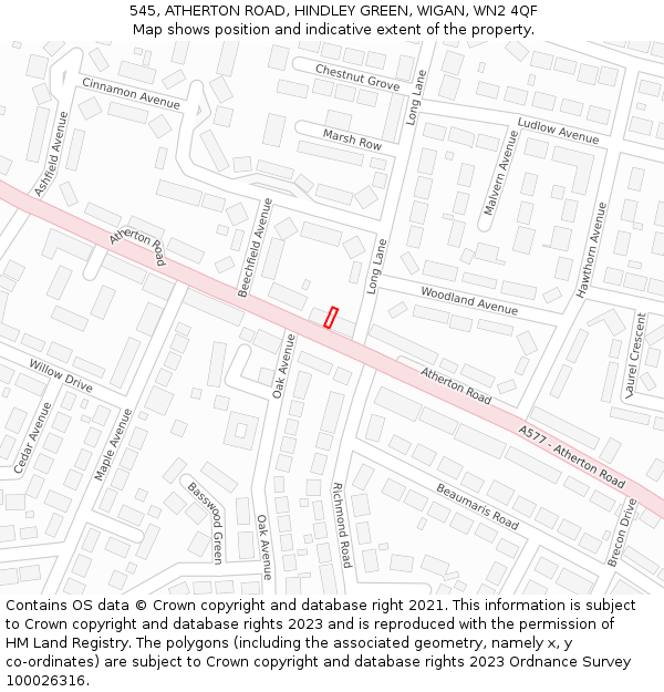 545, ATHERTON ROAD, HINDLEY GREEN, WIGAN, WN2 4QF: Location map and indicative extent of plot